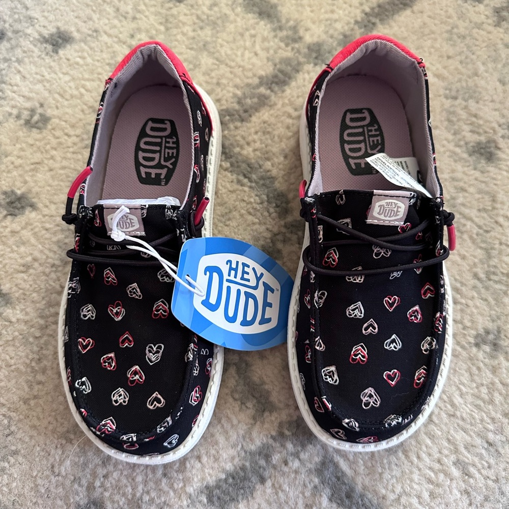 Hey Dude Kids Black and Pink Heart Sneakers